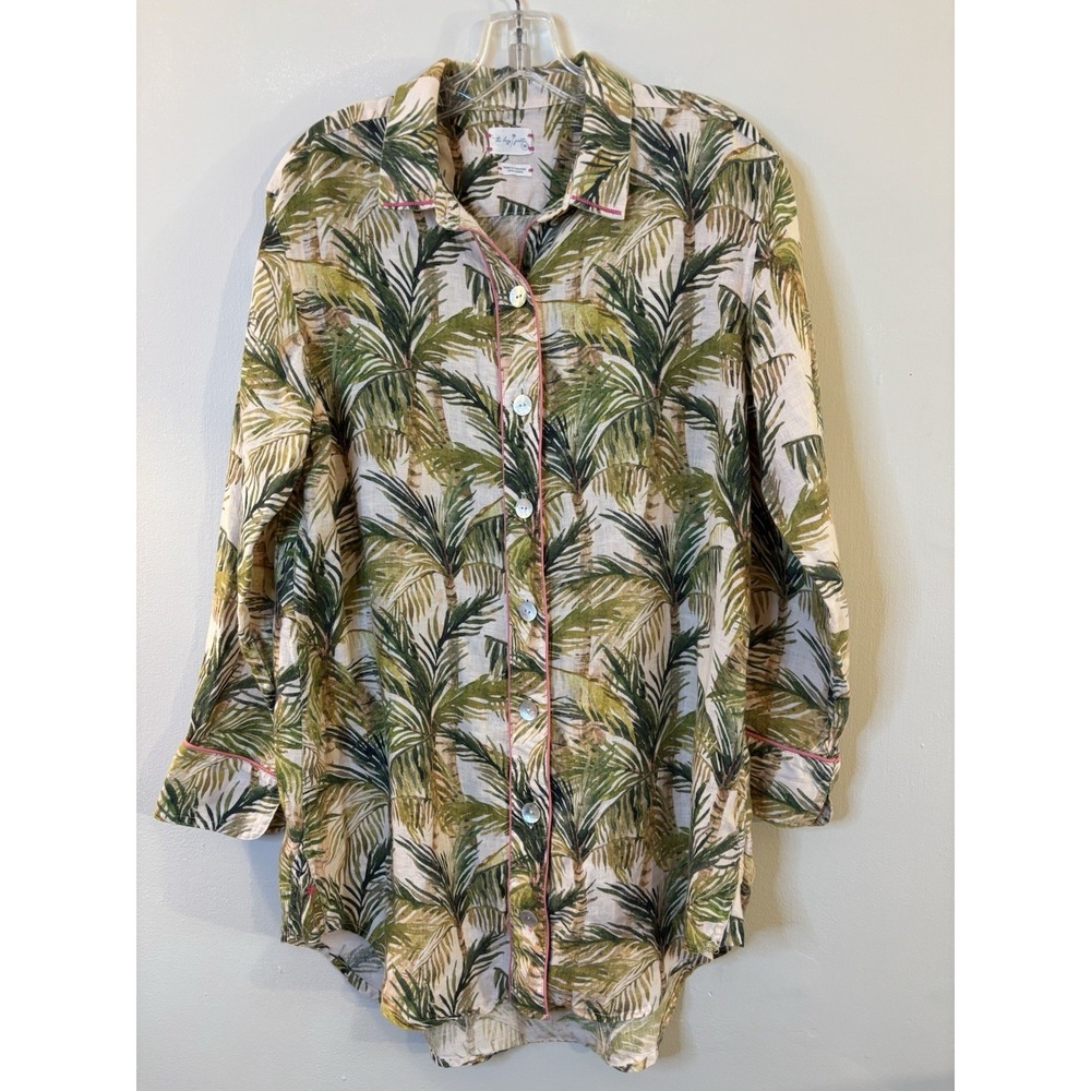 THE‎ LAZY POET Linen Palm Tree Night Shirt M Sleep Pajamas